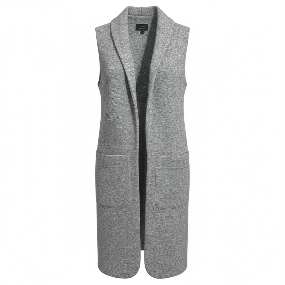 Topshop Long Gray Collared Vest Sz 2 Open Design